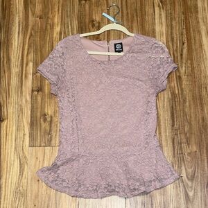 Bobeau womens large top blouse peplum dusty rose pink lace exposed zipper